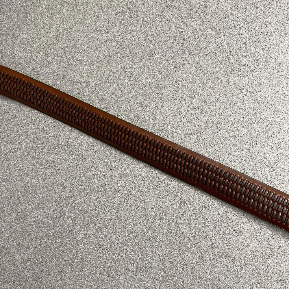 Crookhorn Leather Belt 38 Brown Mens Basketweave Dress Silver Buckle 1.25